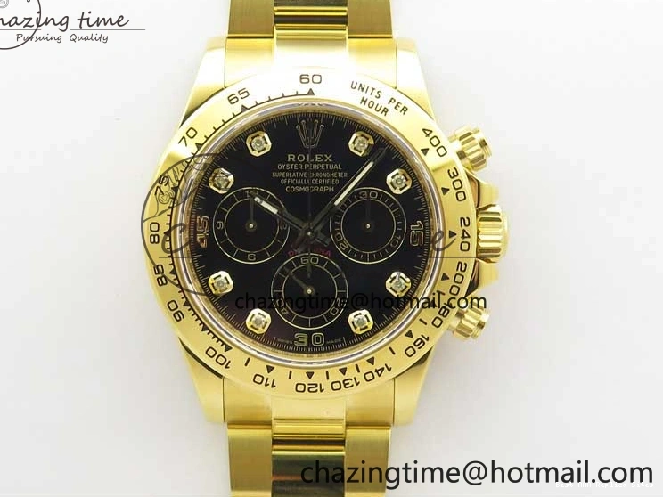 AAA Replica Watches and Daytona Noob YG Bracelet BestValue 904L SA Black Crystal Case Dial YG Best 1:1 2630 116508 Edition 0109